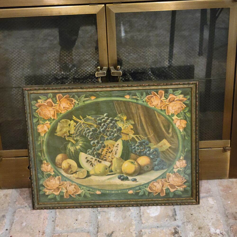 Vintage Give Us This Day Fruit Print, Framed Lithograph Religious Kitchen Decor
